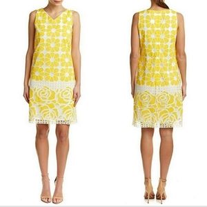 J.Mclaughlin Yellow Floral Lace Shift Dress Size 0 knee length
